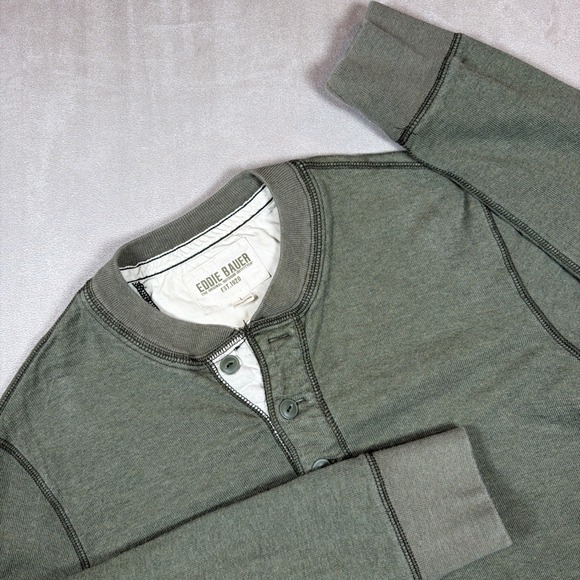 Eddie Bauer Other - Eddie Bauer Heavyweight Henley Shirt Men's Large Green Long Sleeve Cotton